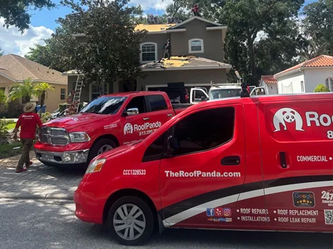 Our service trucks at a Tampa Bay job site
